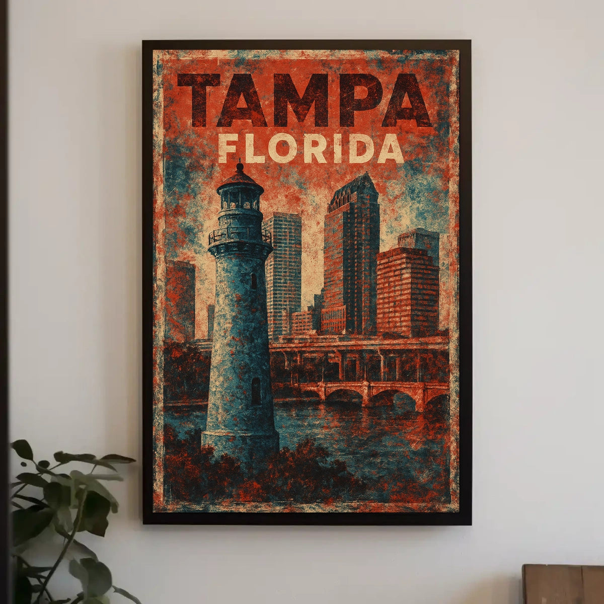 Tampa Skyline Vintage Lighthouse Nostalgic Art Poster