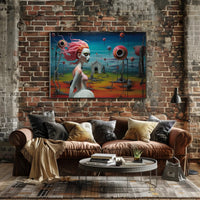 Surreal Dreamscape with Pink-Haired Figure Fantasy Poster