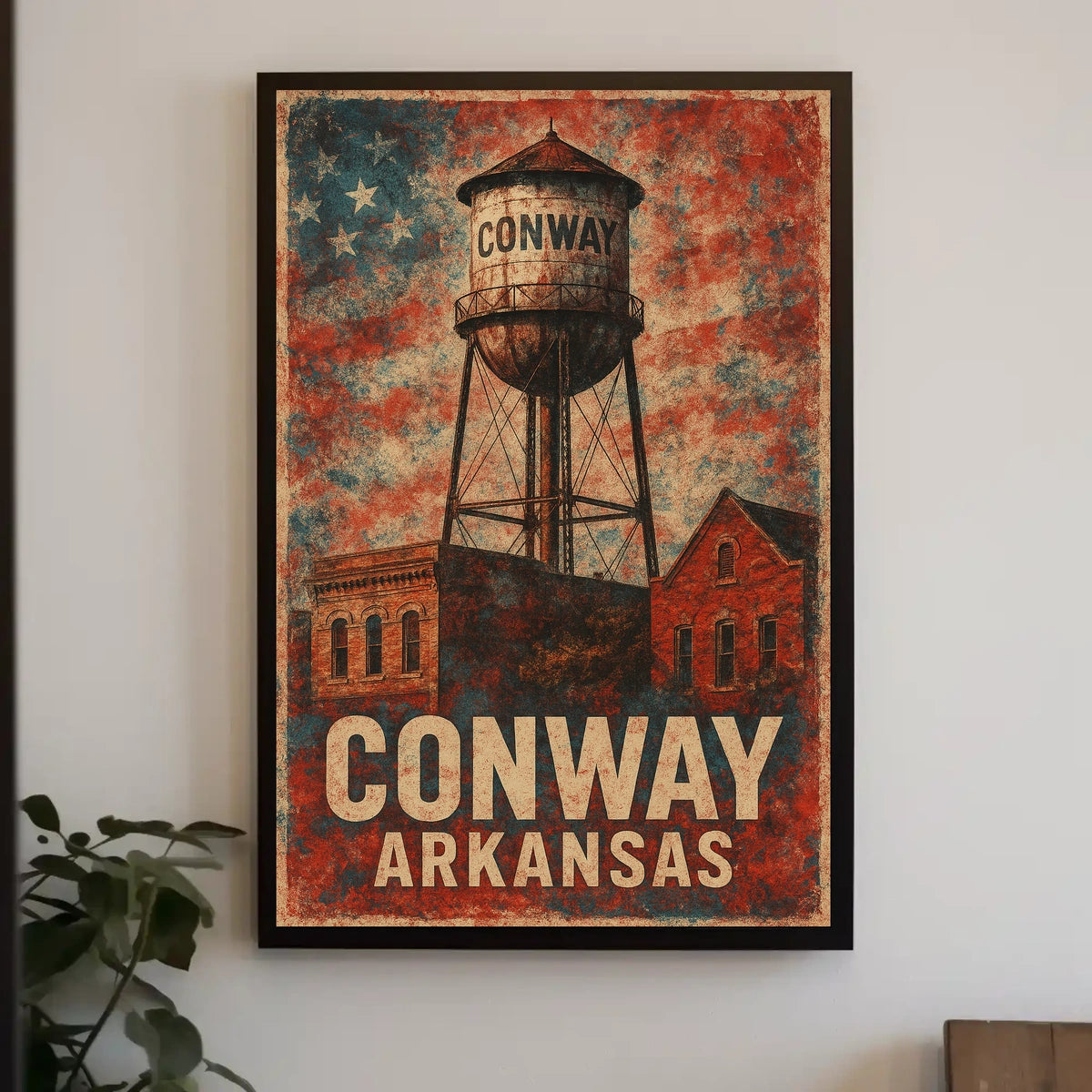 Conway Water Tower Heritage Nostalgia Arkansas Retro Poster