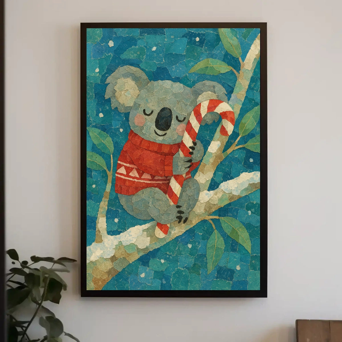 Cozy Koala with Candy Cane Poster