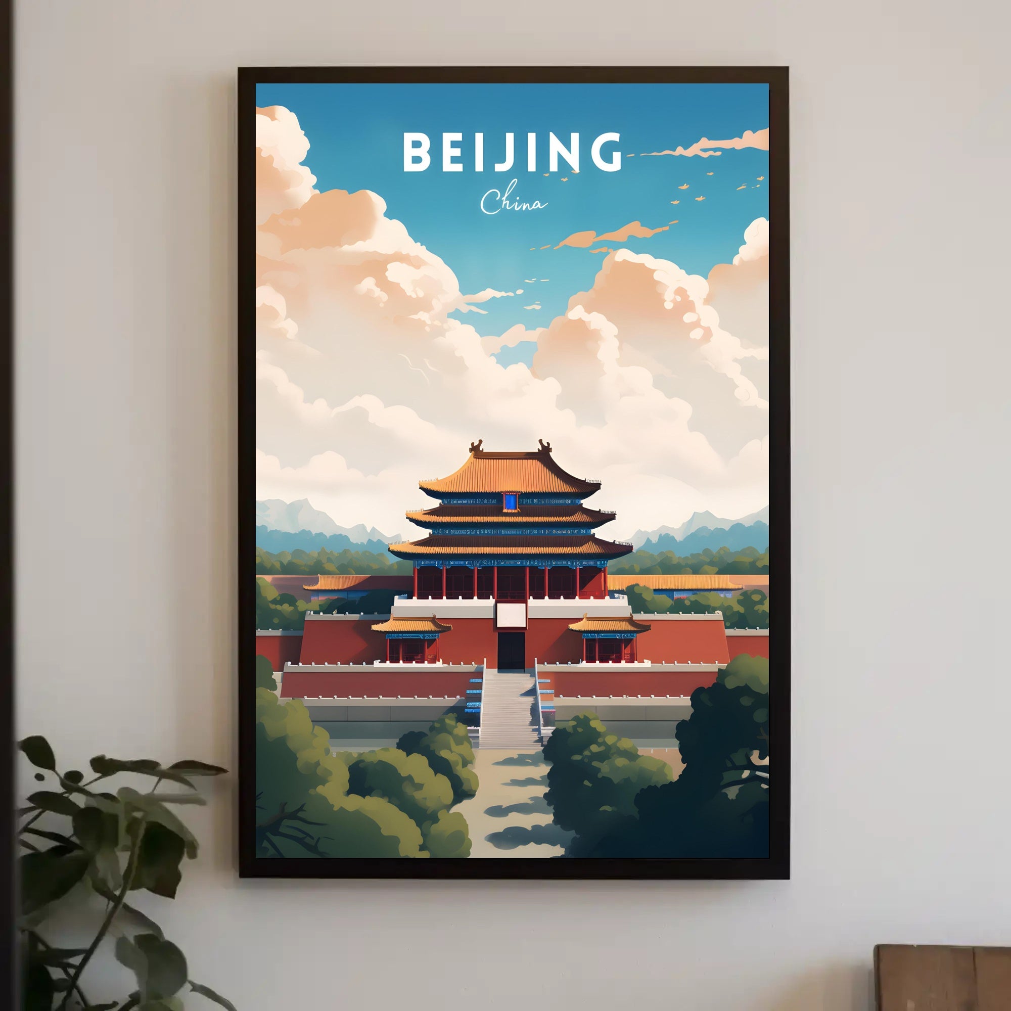 Beijing Travel Poster: Vibrant Chinese Architecture Artwork