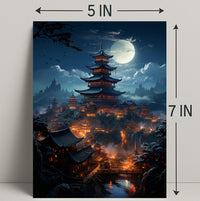 Moonlit Pagoda Village Poster