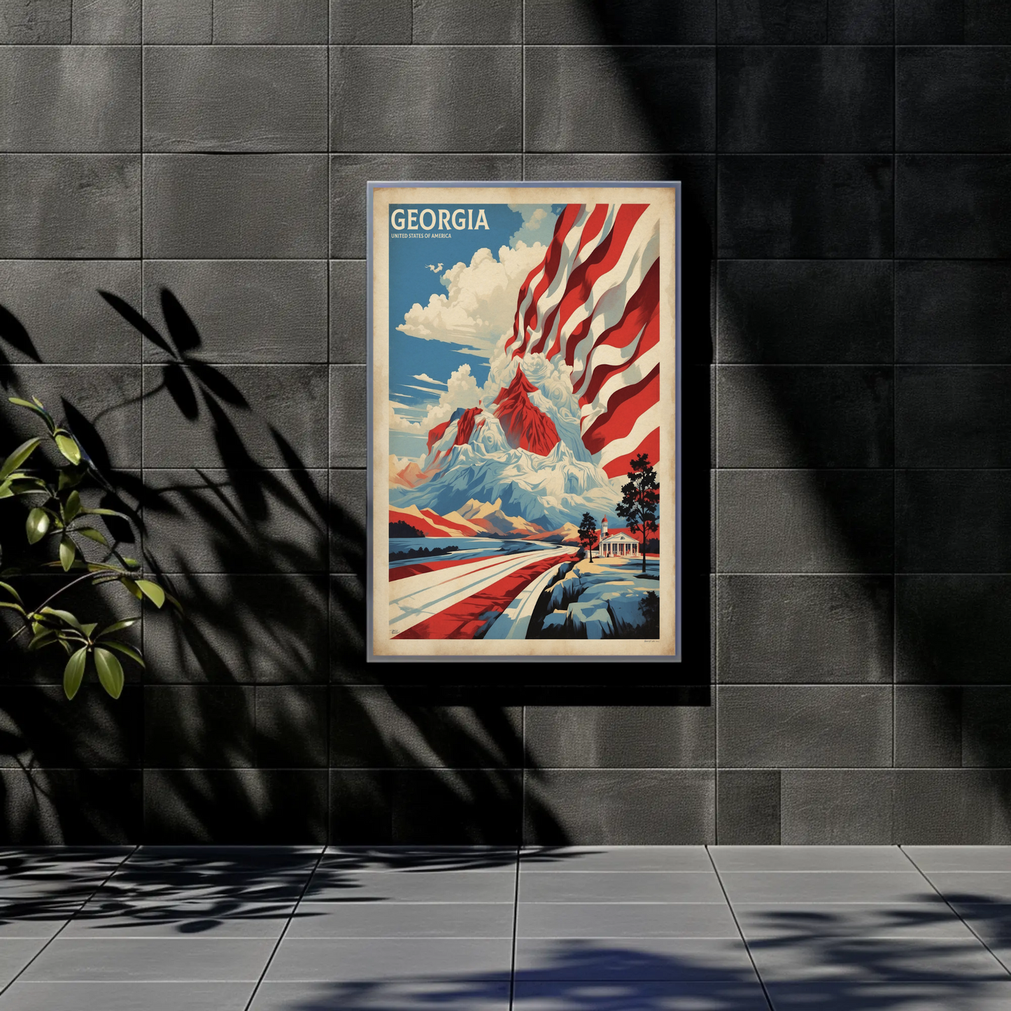 Georgia Mountain Flag Landscape Vintage Travel Poster