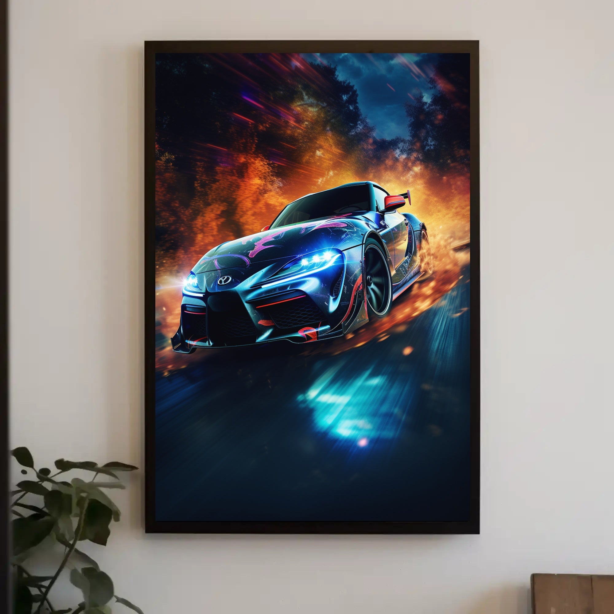 High-Speed Racing Car in Motion Sports Poster
