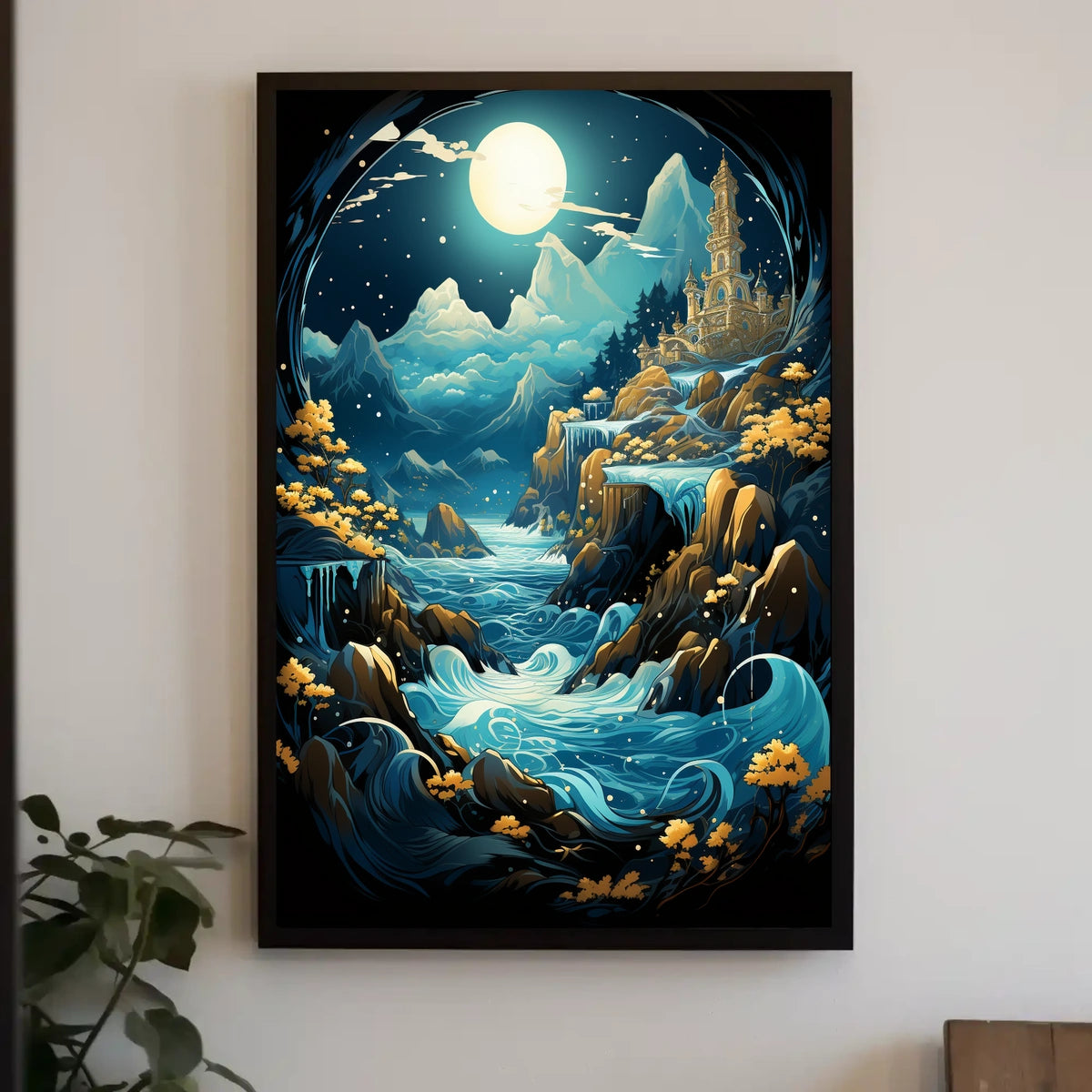 Mystical Moonlit Landscape Fantasy Art Poster
