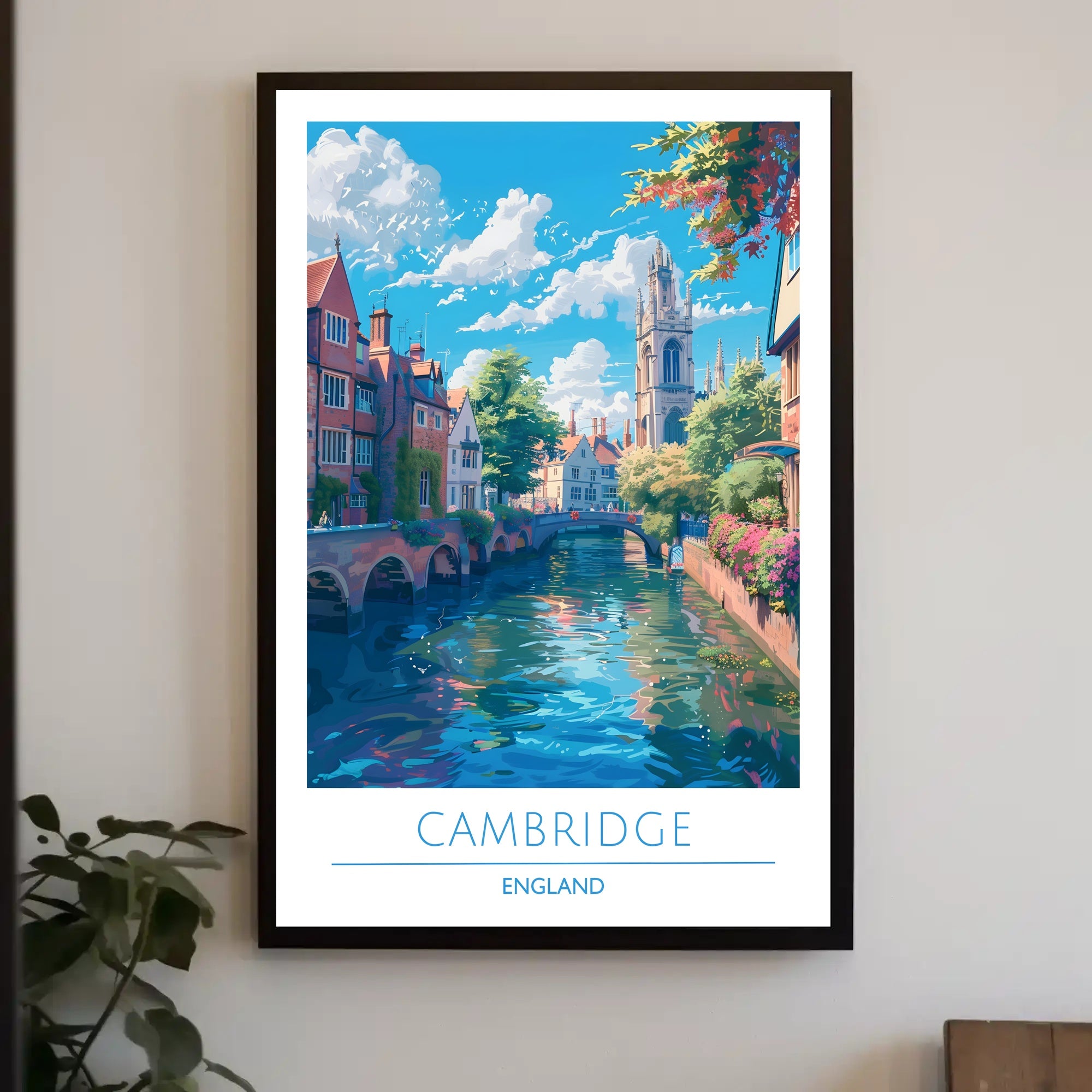 Cambridge Charm: Idyllic Canal Cityscape Travel Poster