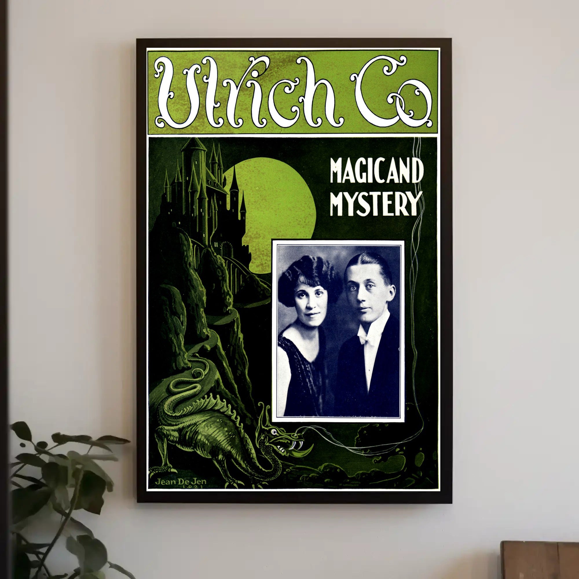 Magic and Mystery Gothic Castle Dragon Art Nouveau Poster