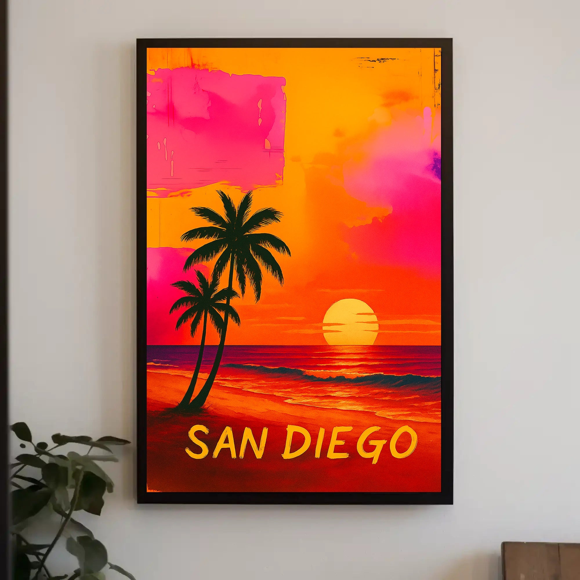 San Diego Retro Sunset Beach Travel Poster