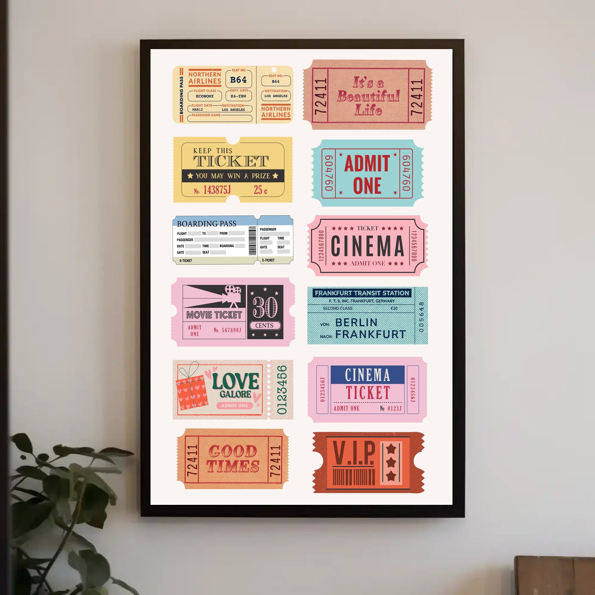 Nostalgic Vintage Ticket Collage for Retro Entertainment Poster PosterGoat