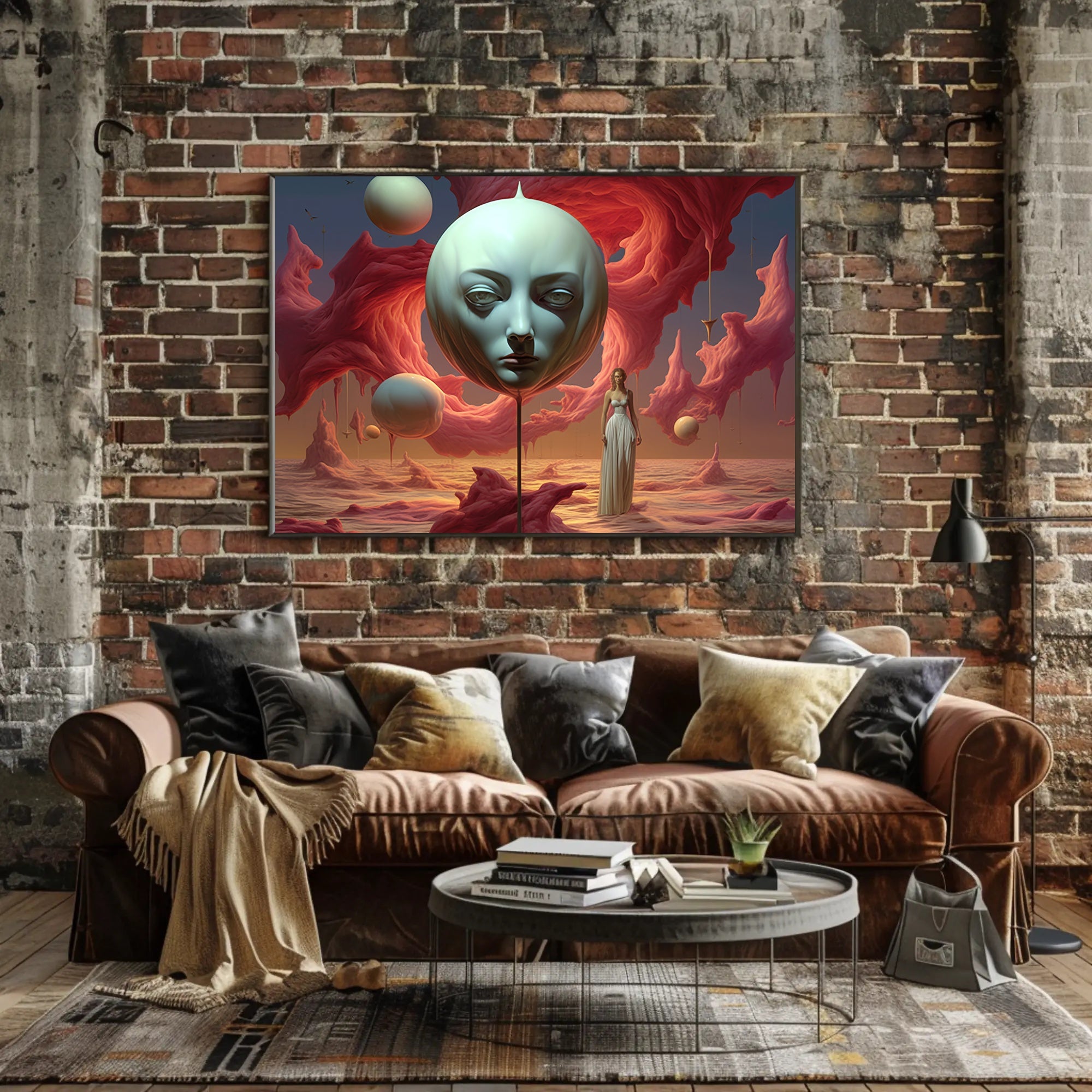 Surreal Dreamscape: Ethereal Floating Face Fantasy Poster