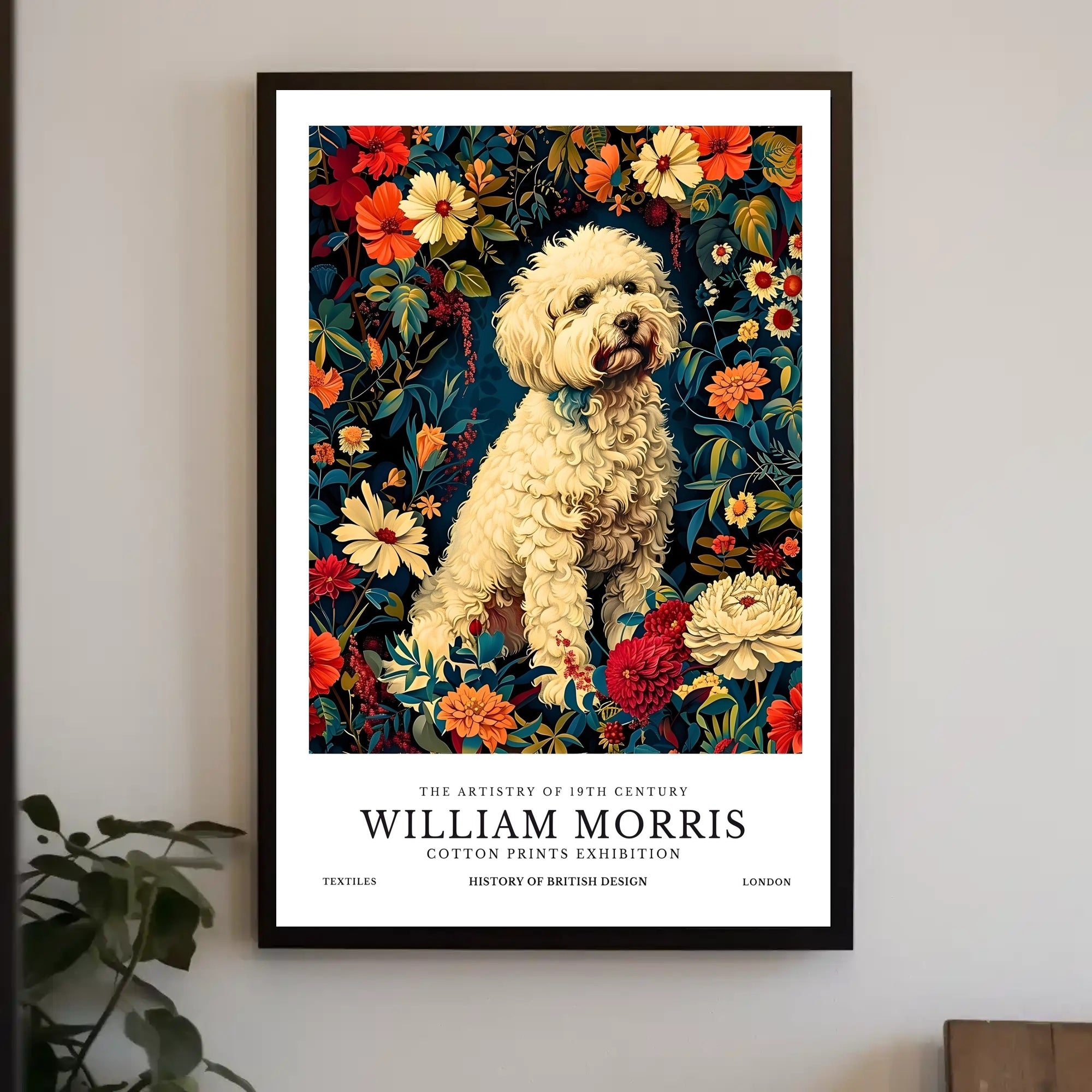 William Morris Inspired Floral Dog Artistic Poster