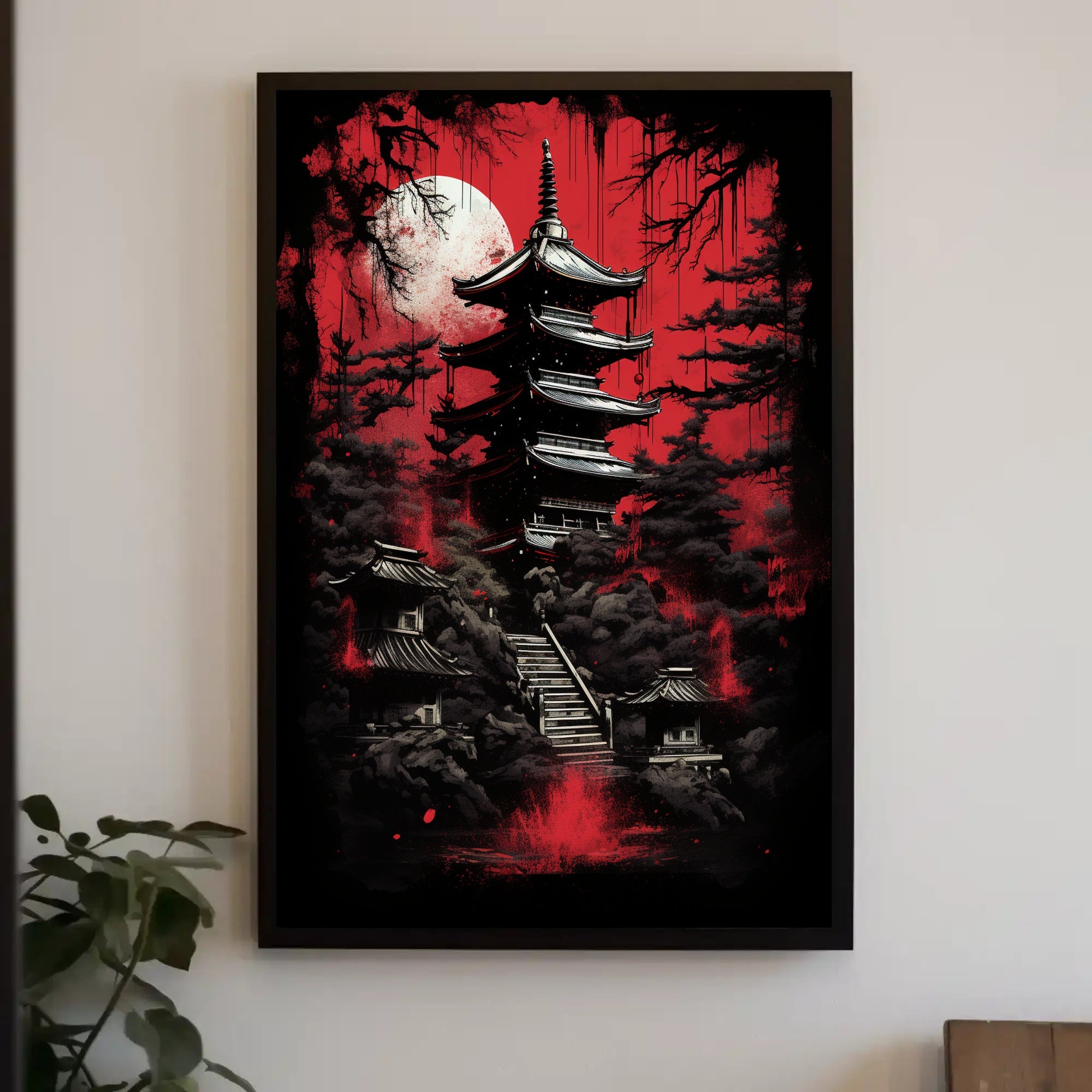 Mystical Pagoda Under A Blood Moon Poster