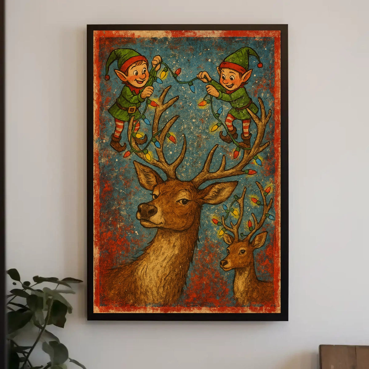 Festive Elves And Reindeer Poster