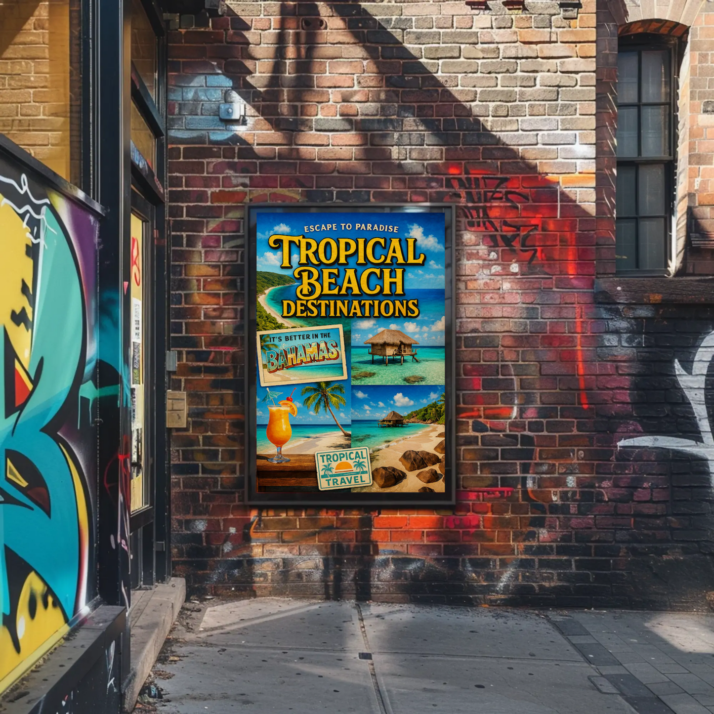 Bahamas Tropical Beach Paradise With Collage Travel Poster