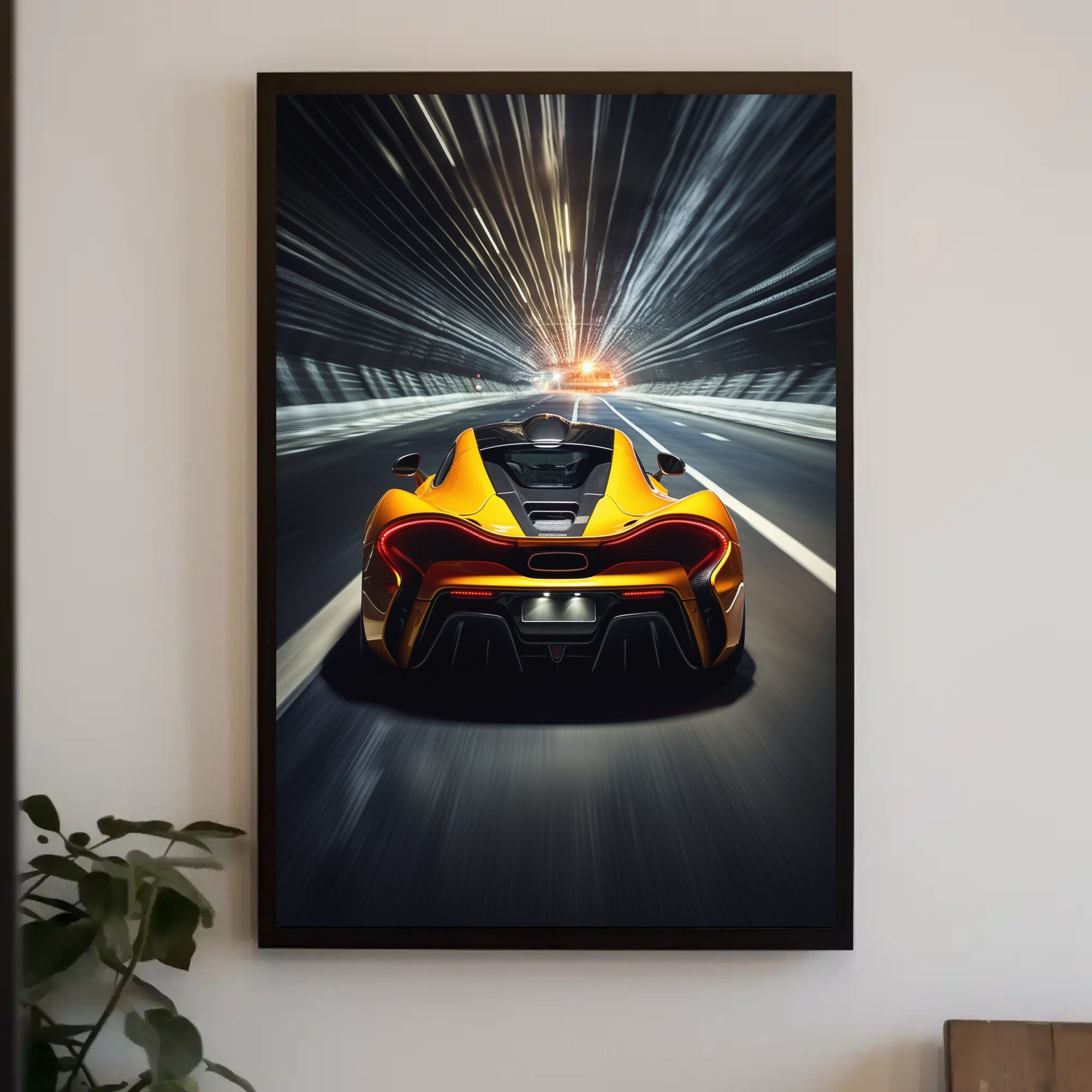 Sleek Modern Sports Car in Tunnel Futuristic Sci-Fi Poster
