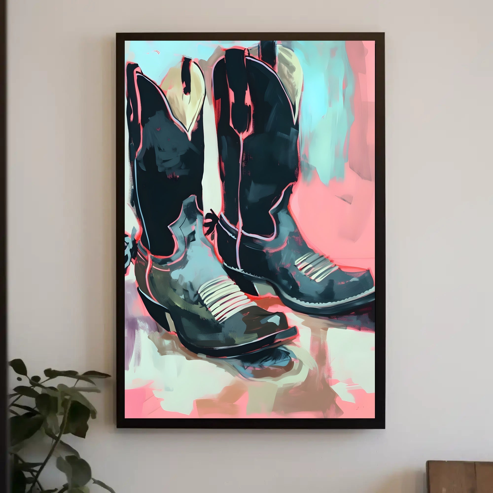 Cowboy Boots Poster Modern Abstract Art Print