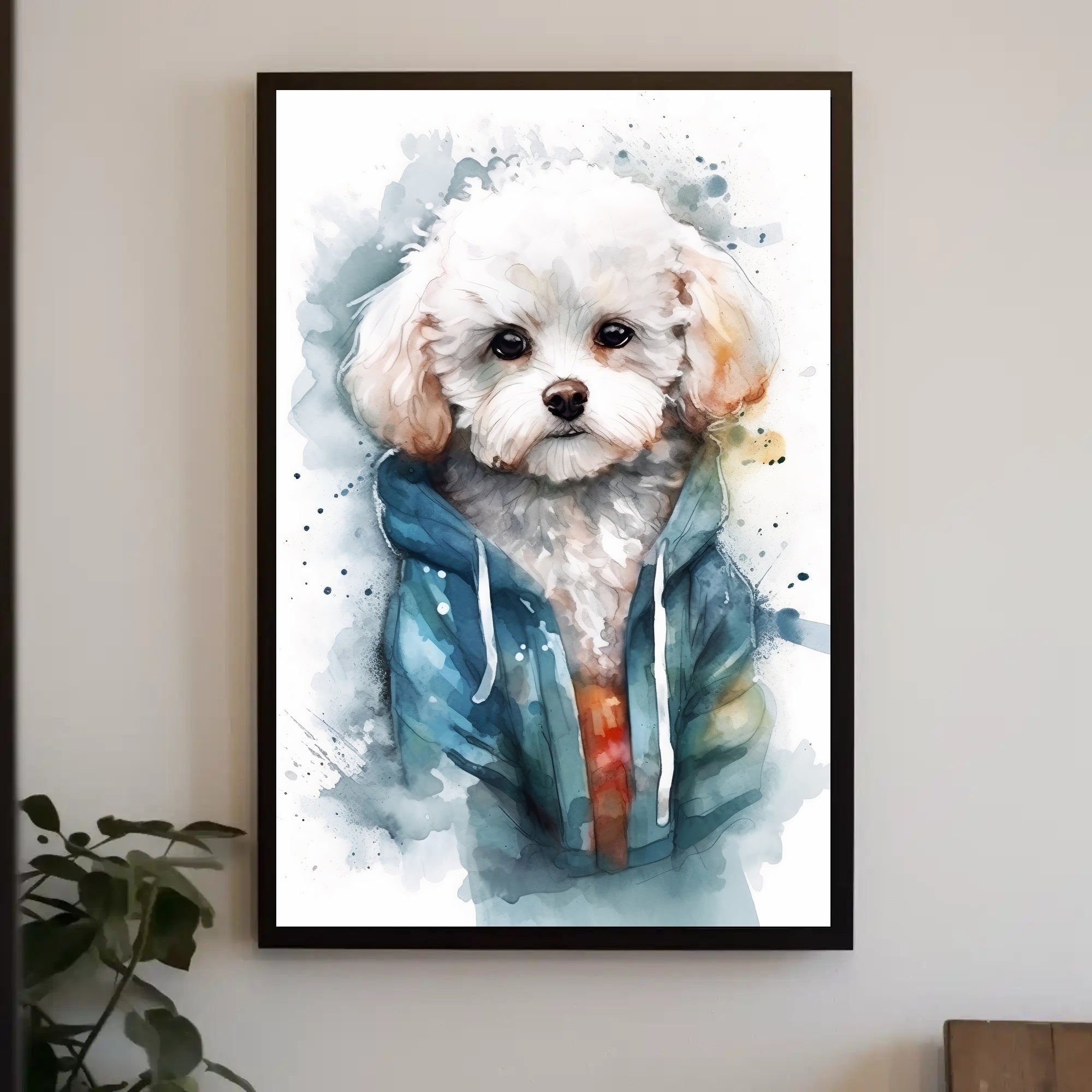 Cozy Dog Portrait Watercolor Poster Wall Art