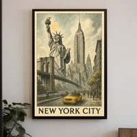 New York City Iconic Skyline Poster Vintage Wall Art