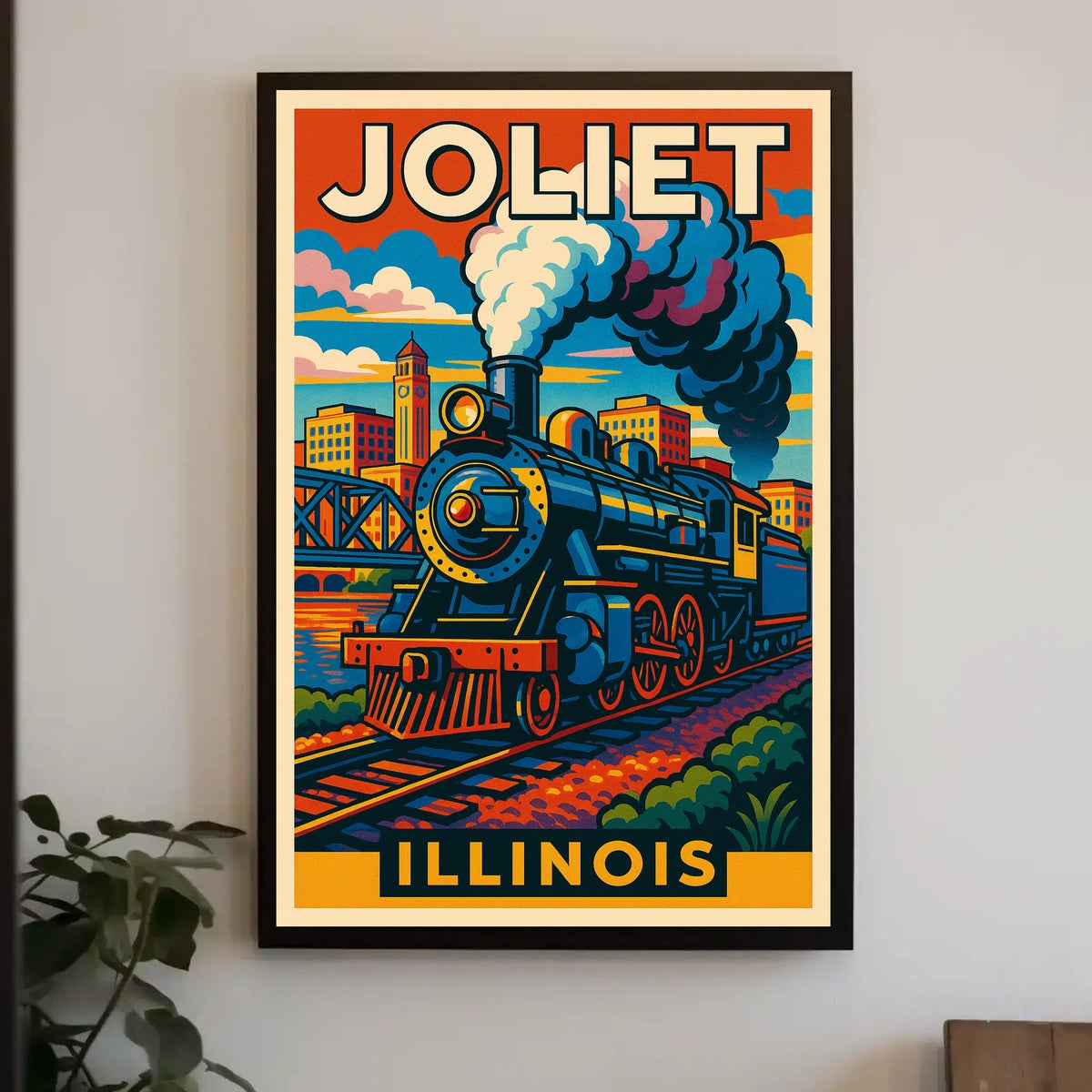 Joliet, Illinois Vintage Train Poster