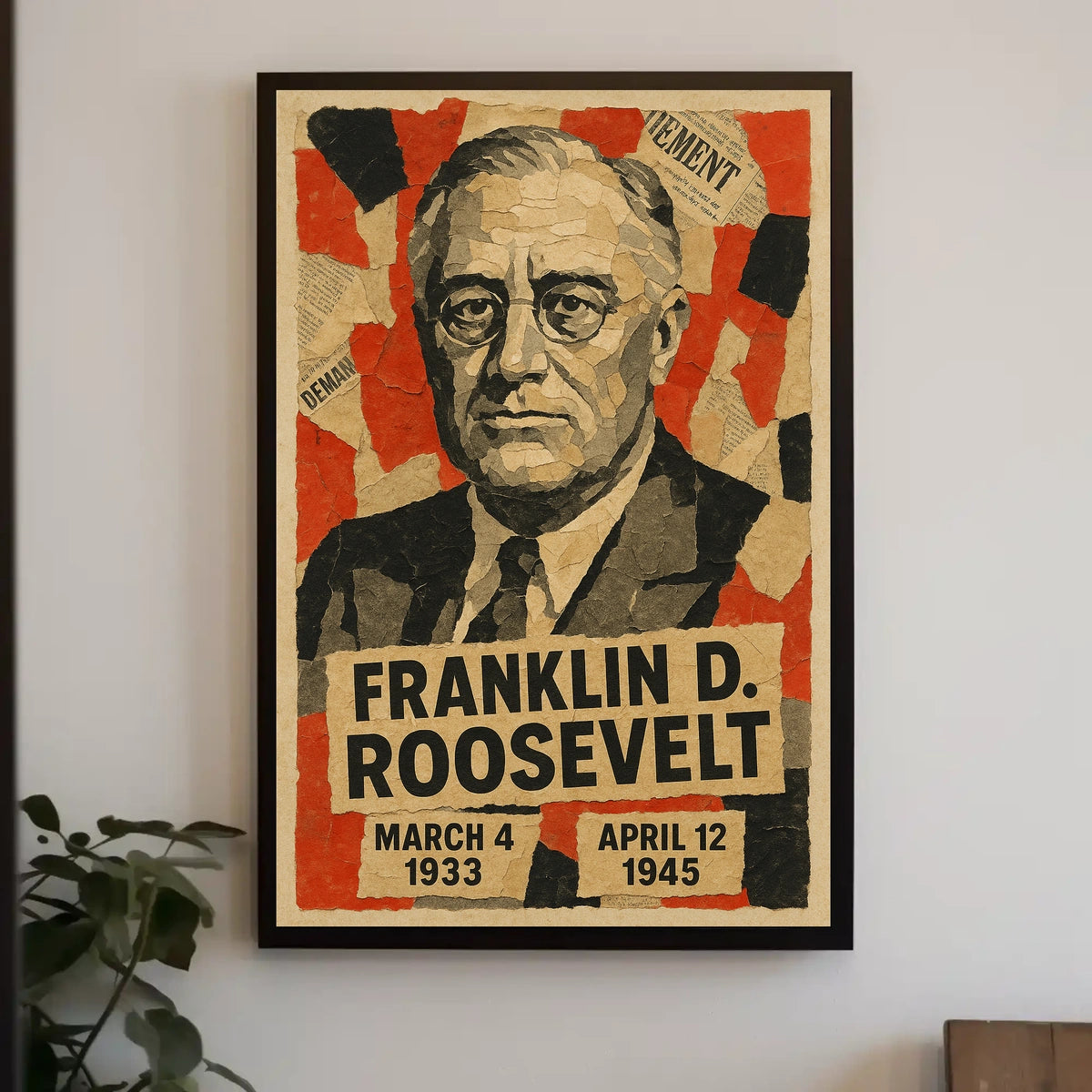 Franklin D. Roosevelt 32nd President of the United States Layered paper Collage Poster