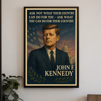 JFK Inspirational Patriotic Poster: Vintage Presidential Art