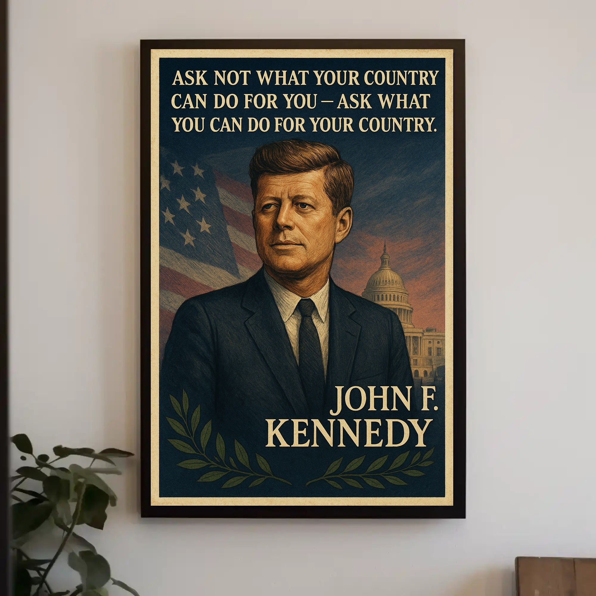 JFK Inspirational Patriotic Poster: Vintage Presidential Art