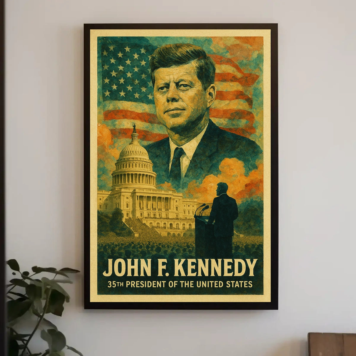 John F. Kennedy 35th President of the United States Layered Digital Collage Poster