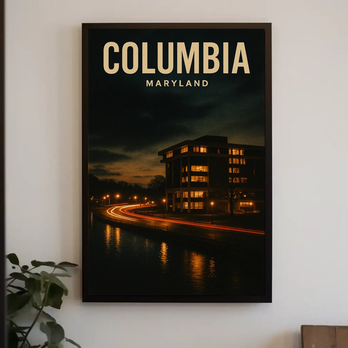 Columbia Maryland Night Cityscape Photography Poster