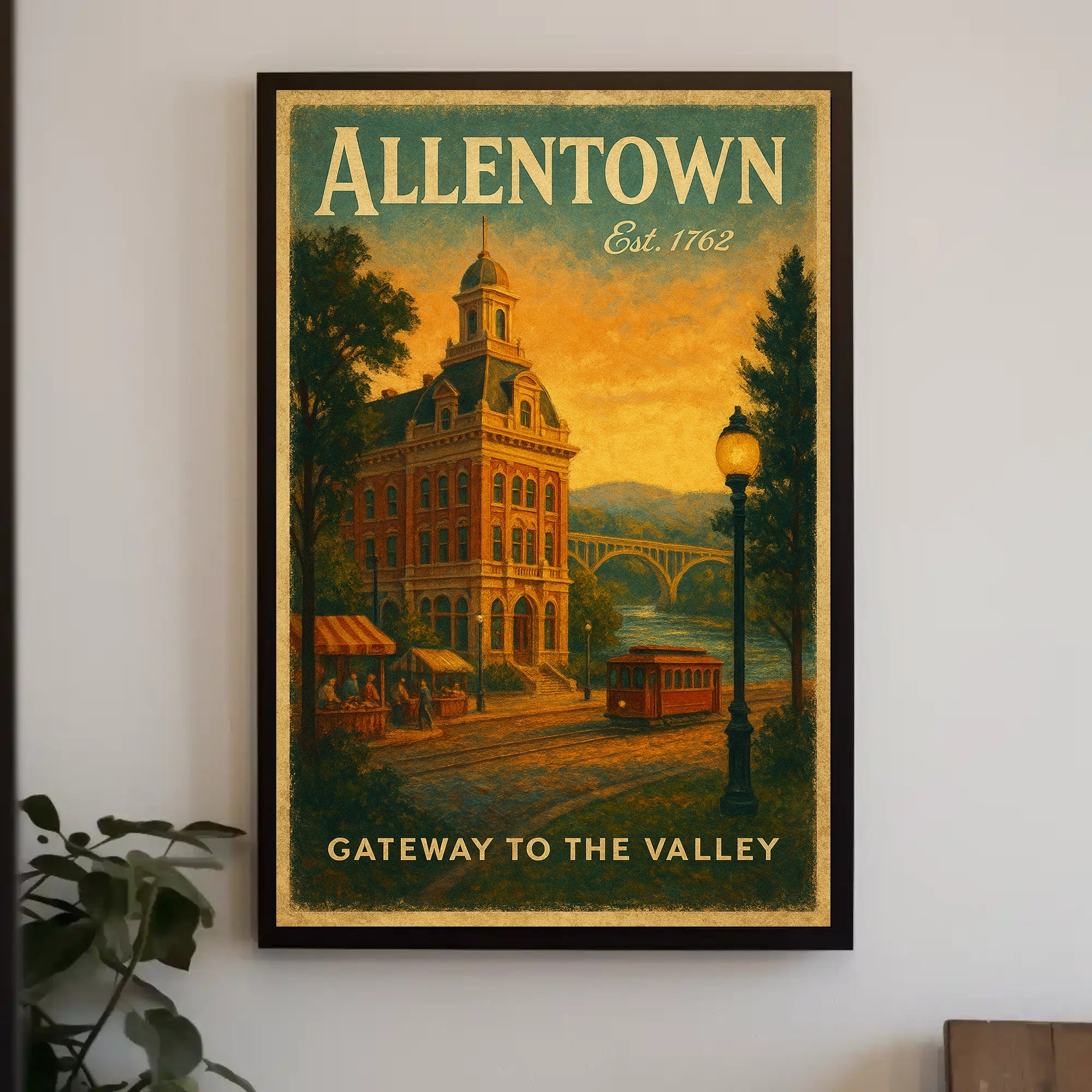 Historic Allentown Vintage Urban Cityscape Travel Poster