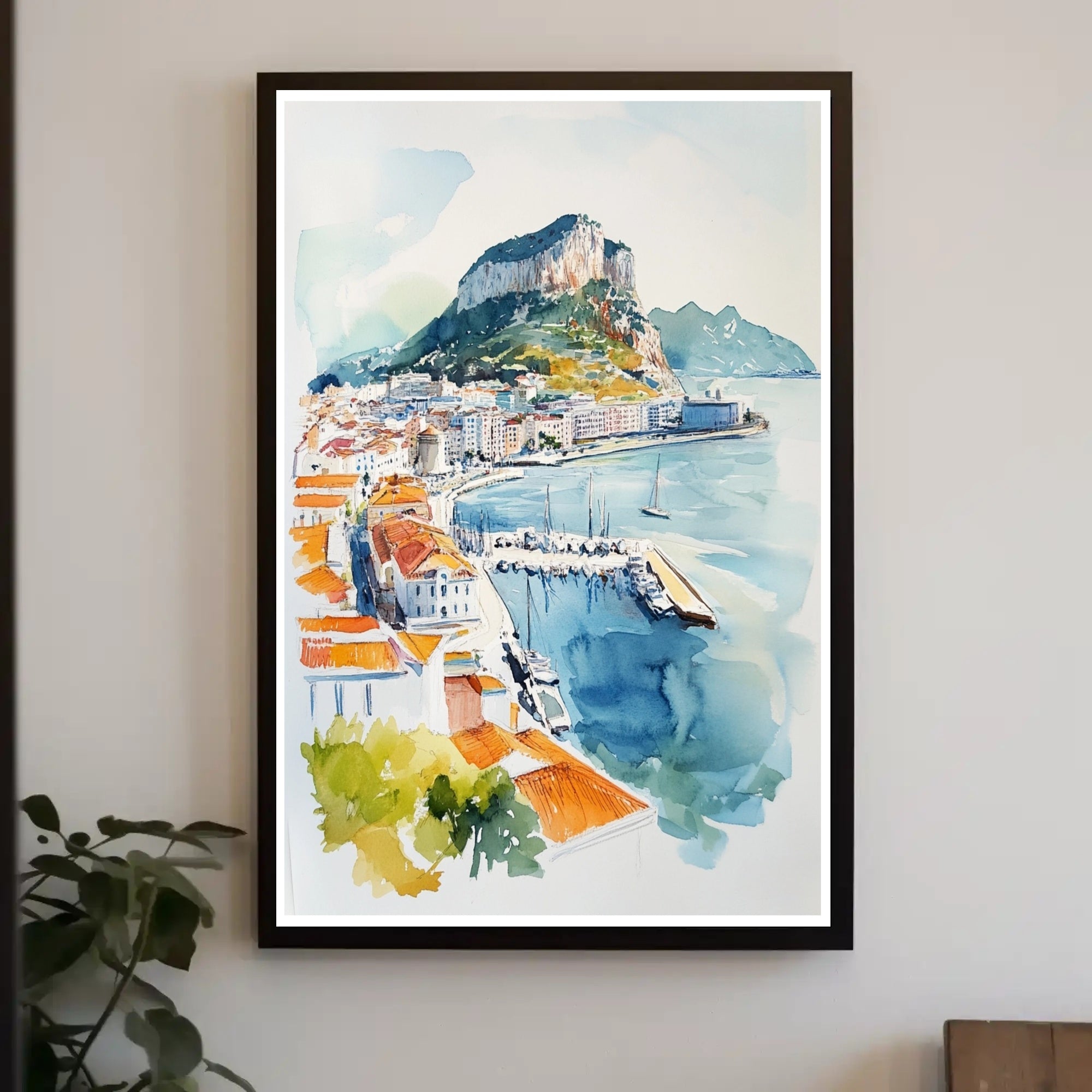 Coastal Cityscape Watercolor Poster PosterGoat