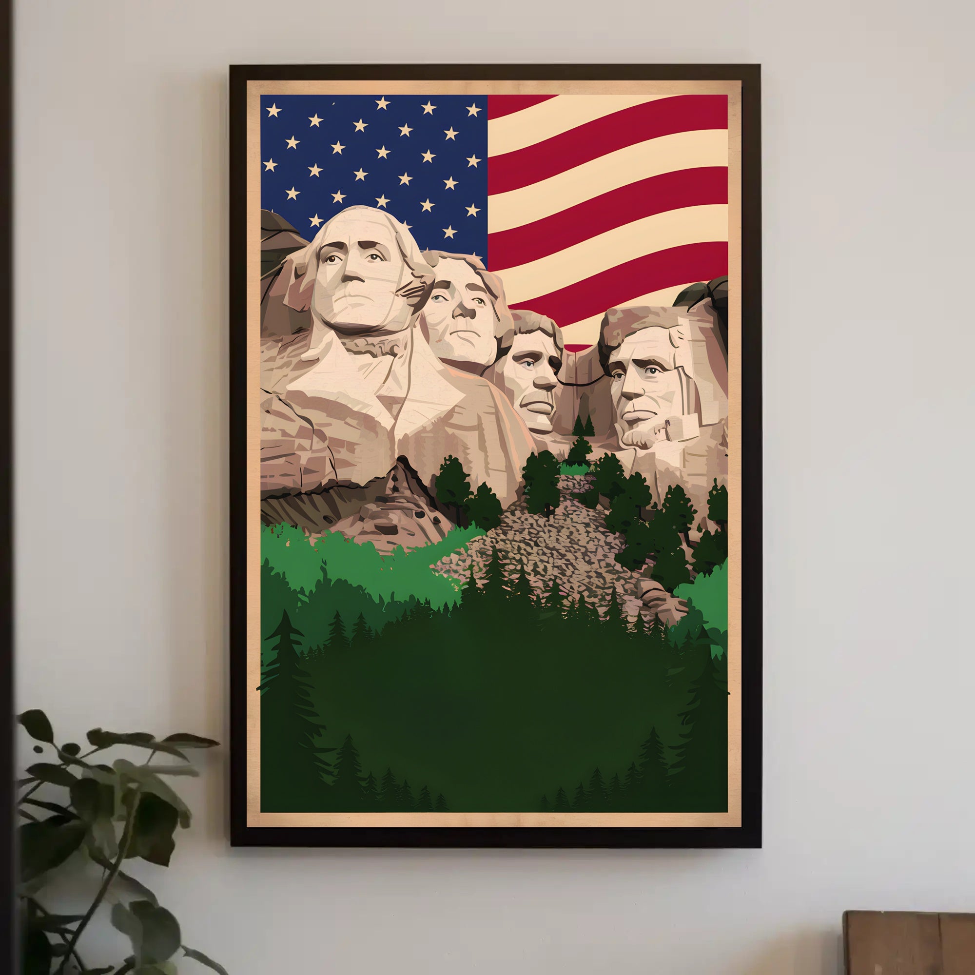 Mount Rushmore and the American Flag Poster