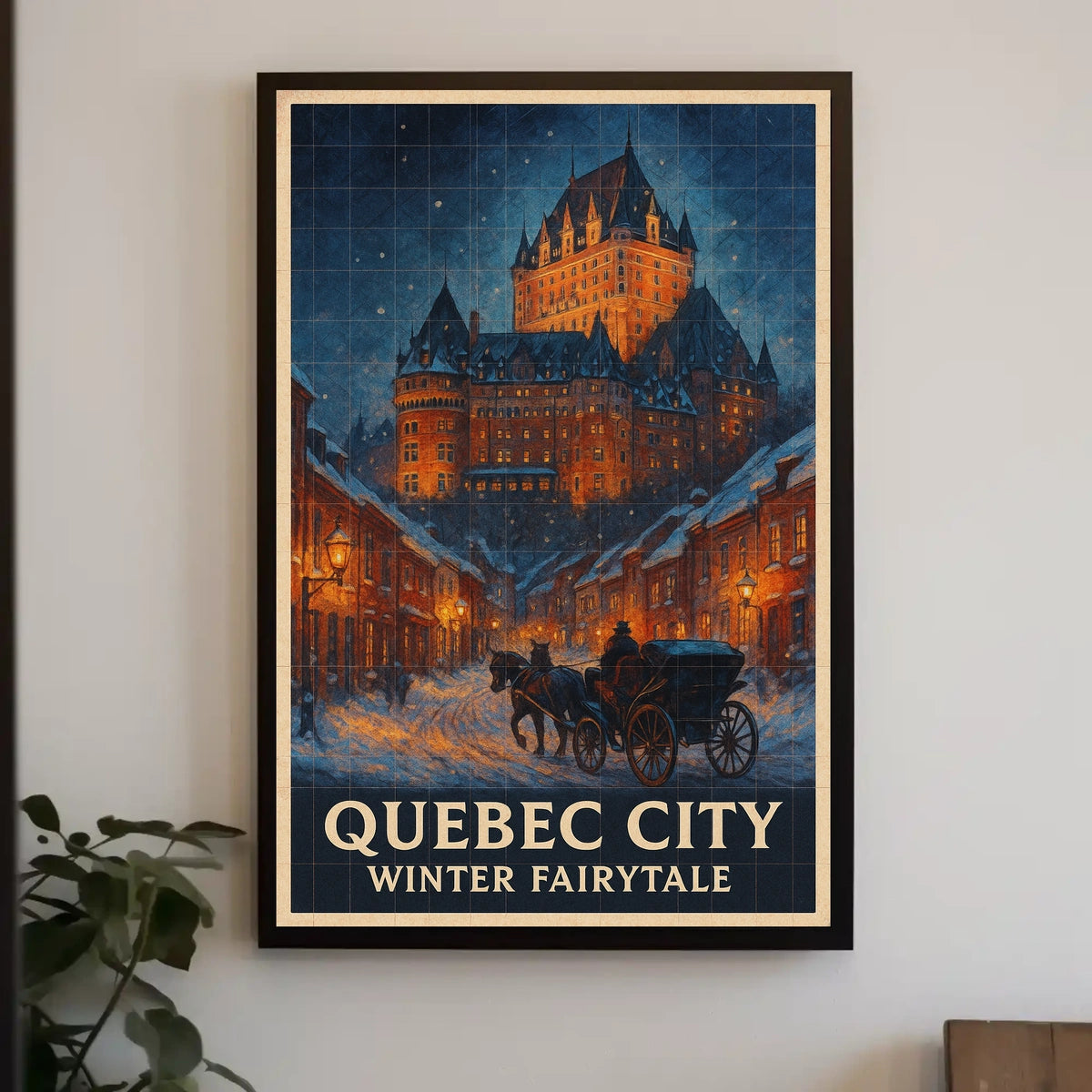 Quebec City Winter Scene Fantasy Landscape Canadian Cityscape Poster