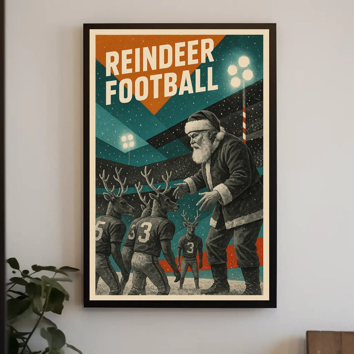 Festive Football Santa Vintage Art Poster