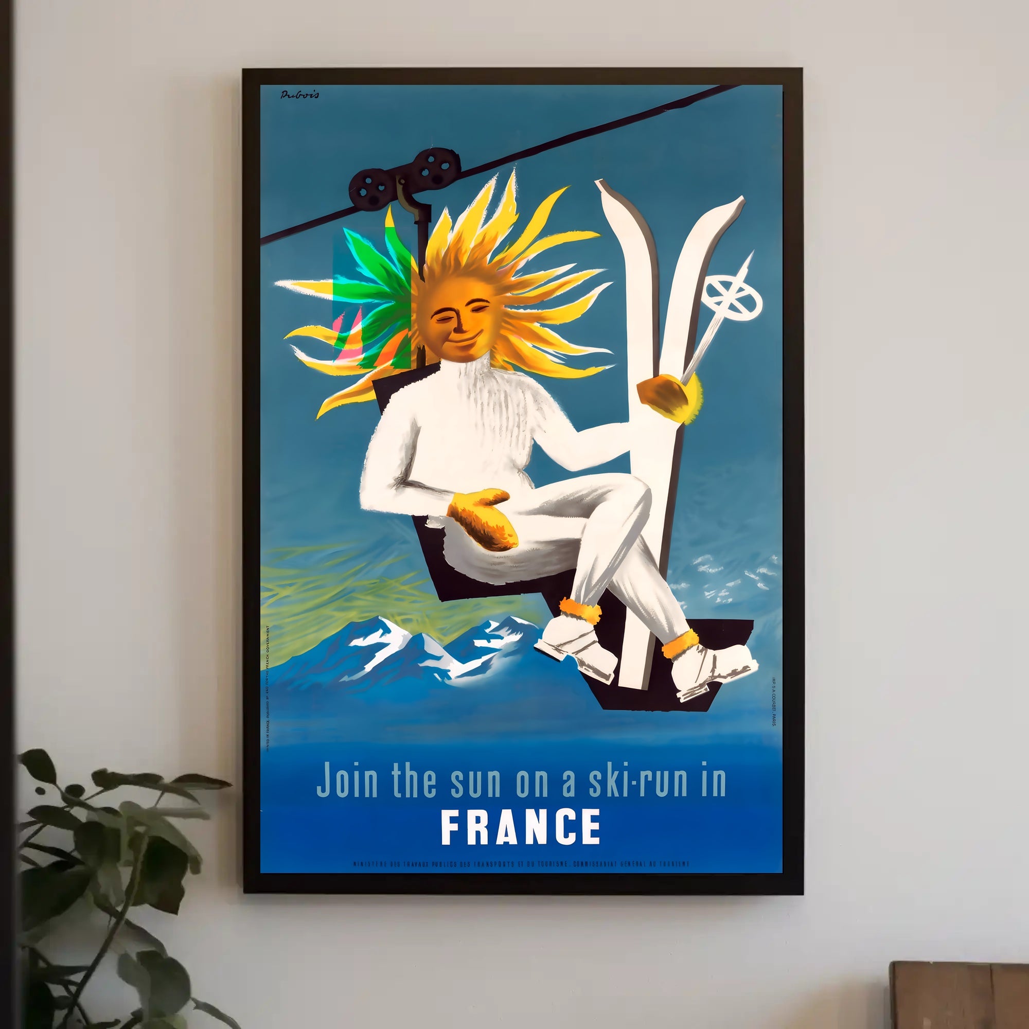 Skiing in France with the Sun Poster PosterGoat