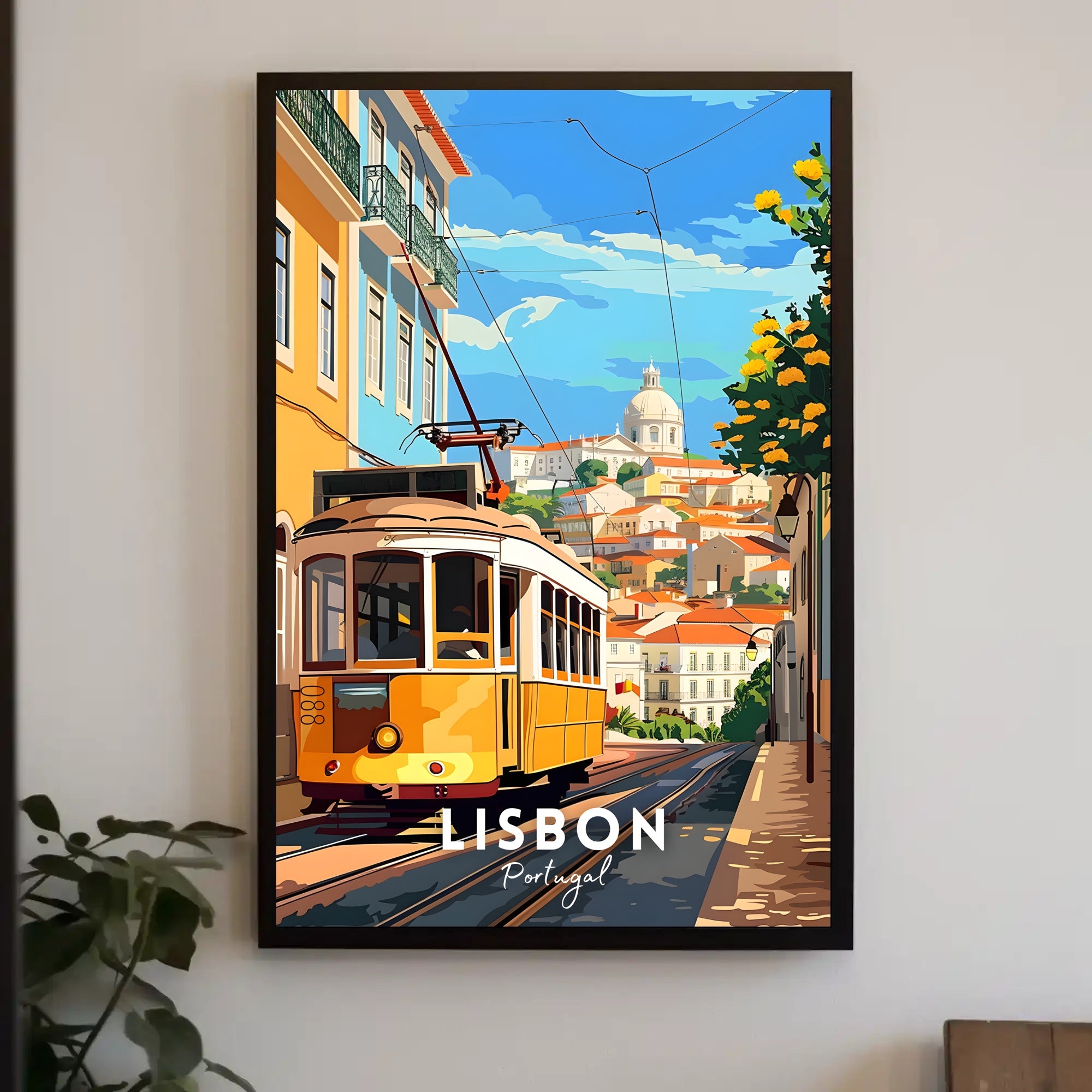 Lisbon Yellow Tram Cityscape Travel Poster