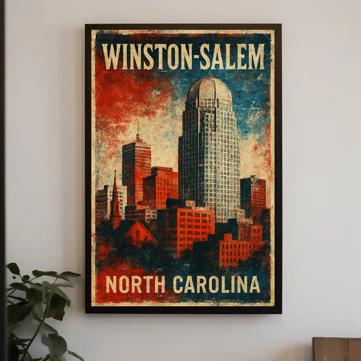 Winston Salem Skyline Nostalgic Americana Poster