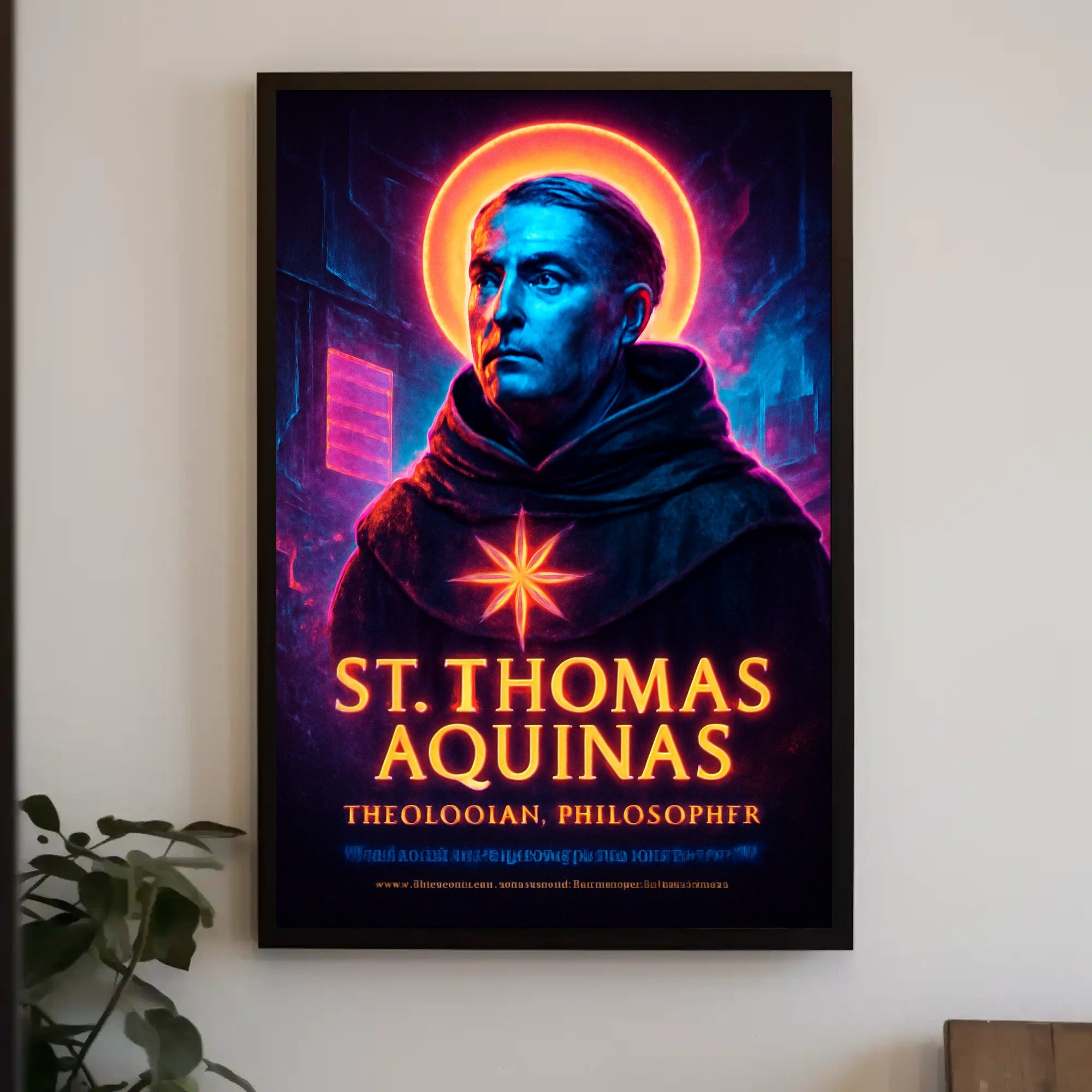 St. Thomas Aquinas Neon Portrait Cultural or Heritage Poster