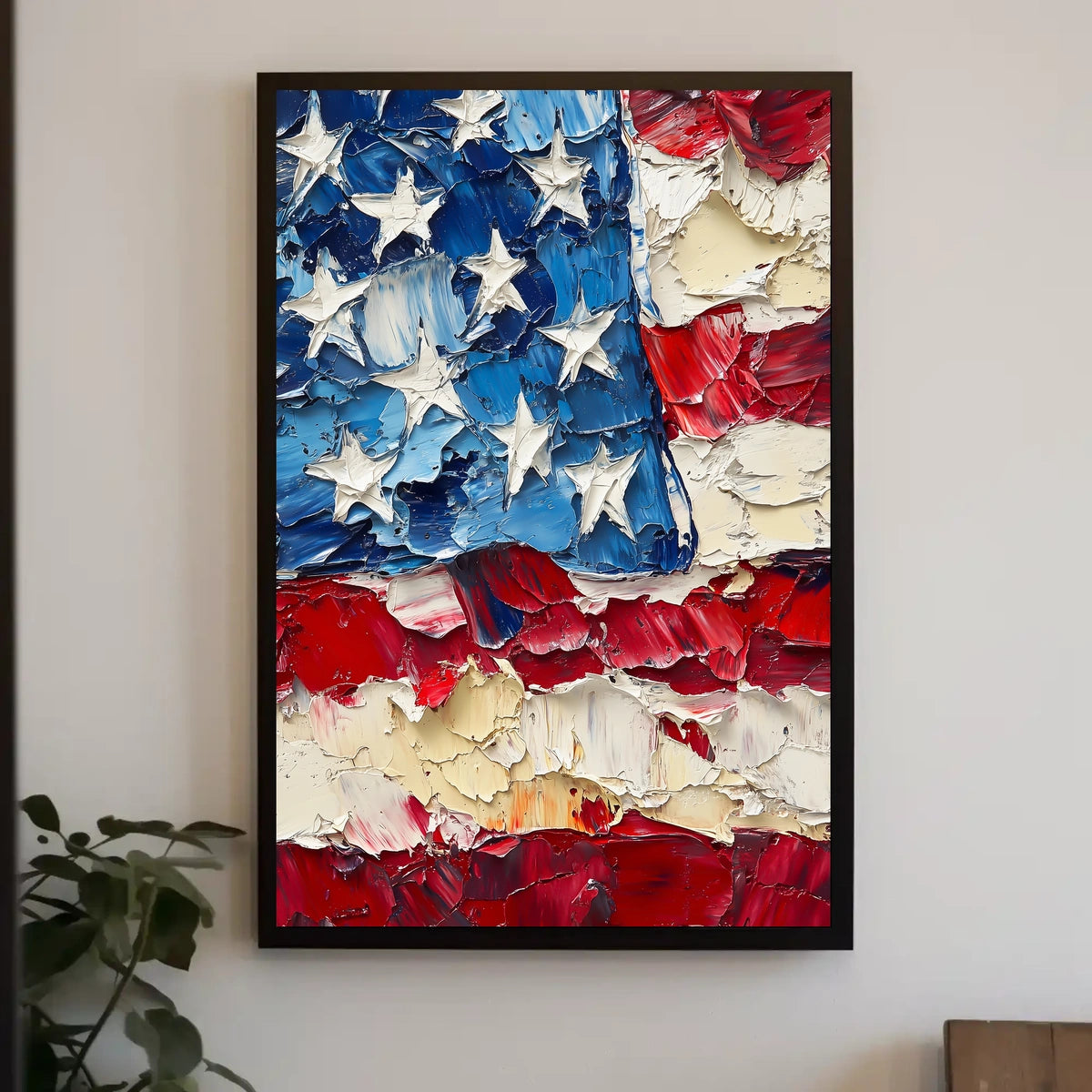 Thick oil impasto painting of an abstract American flag Poster