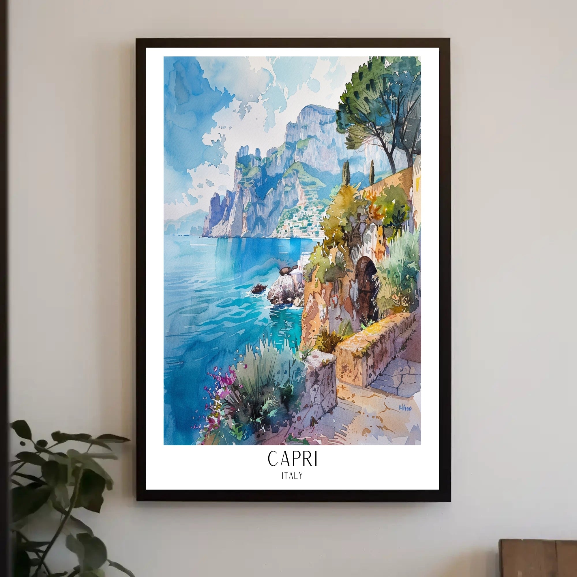Capri Italy Watercolor Travel Poster PosterGoat