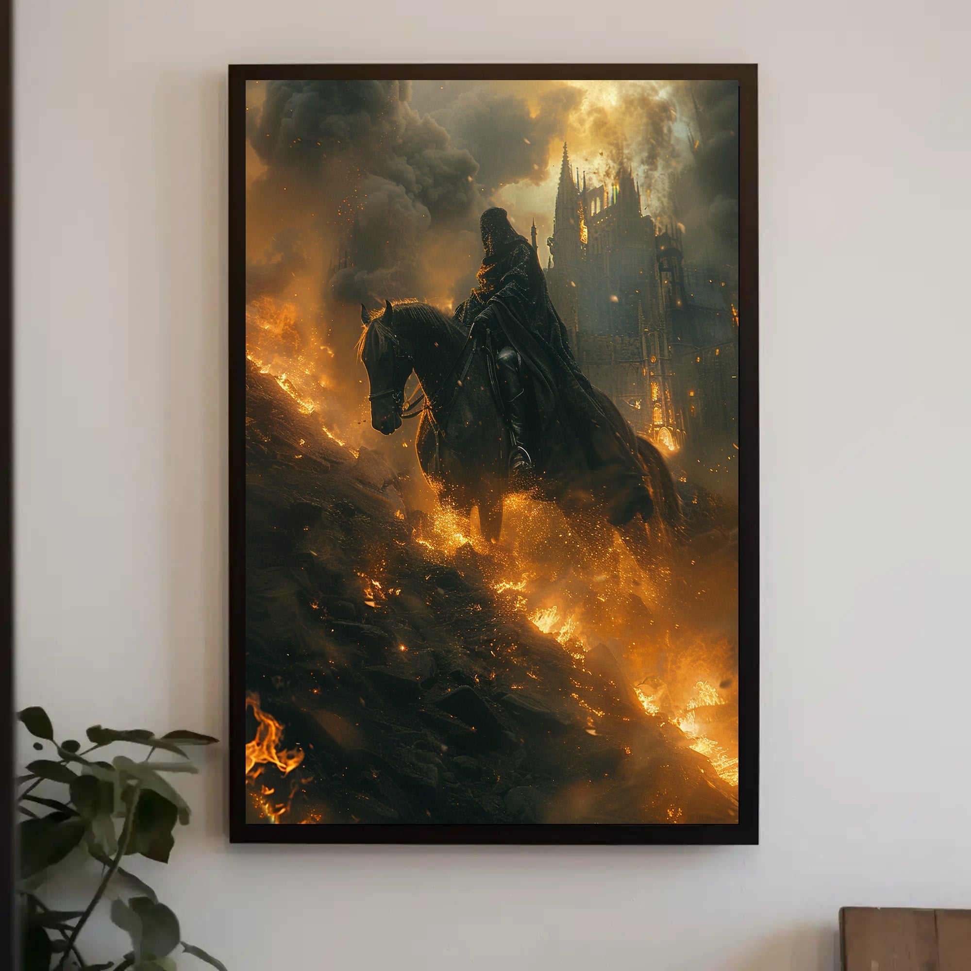 Dark Rider in Fiery Realm Fantasy or Mythology Poster PosterGoat