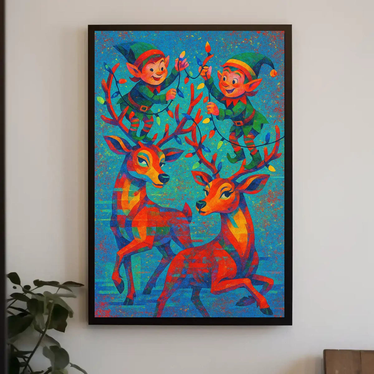 Festive Elves and Reindeer Poster