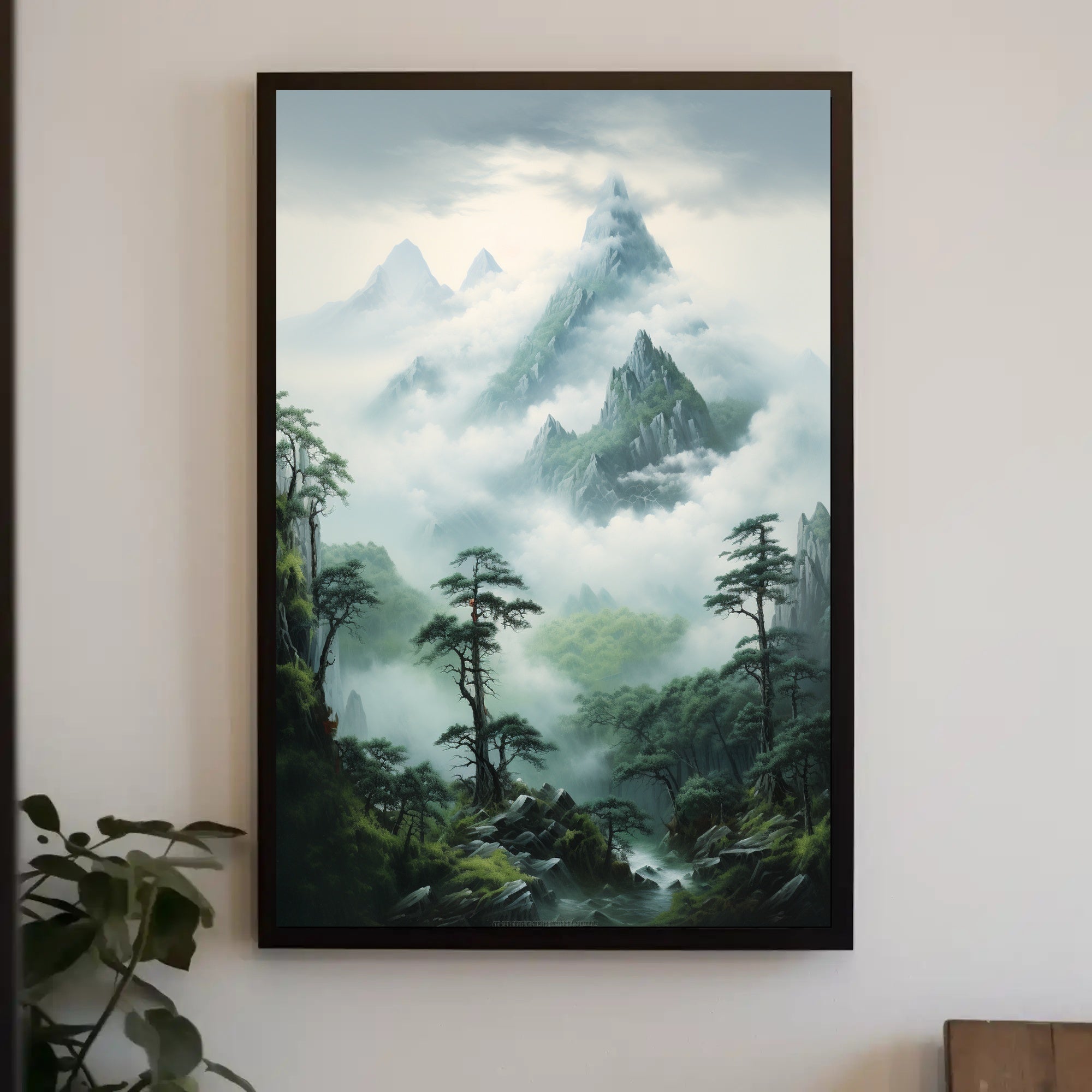 Serene East Asian Mountain Landscape Artwork Poster