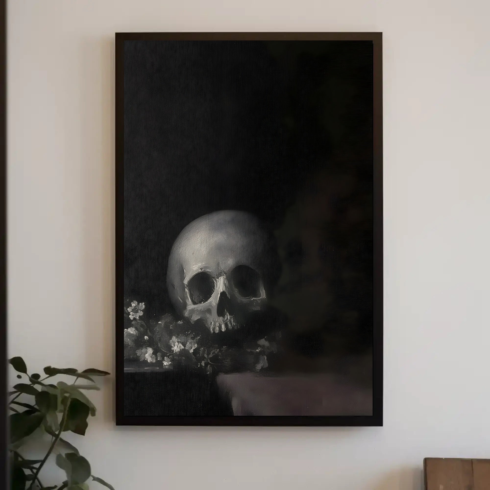 Dark Skull with Flowers: Classical Vanitas Artistic Poster PosterGoat