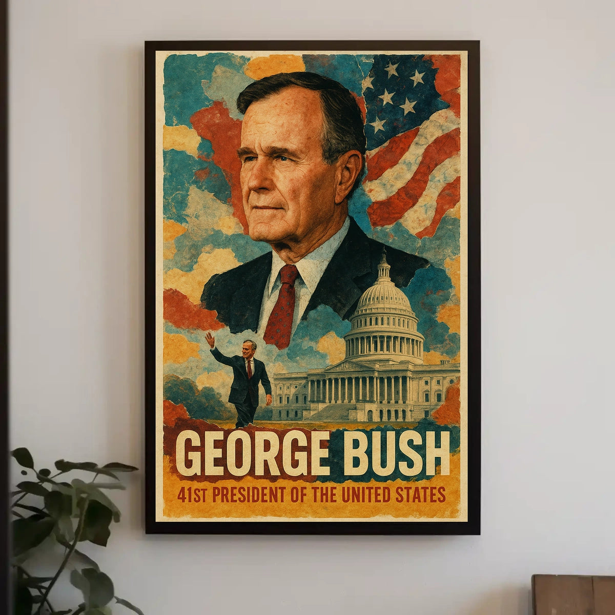 George H. W. Bush 41st President of the United States Layered Digital Collage Poster