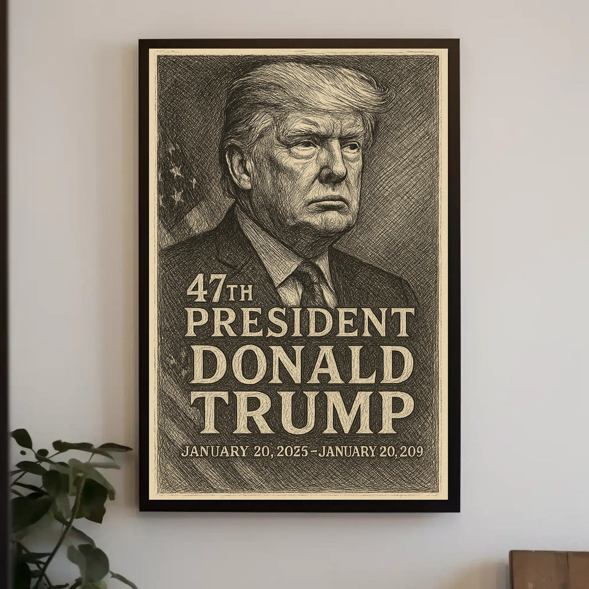 Donald Trump Resolute Legacy Monochrome Presidential Gaze Iconic Leader Portrait Poster