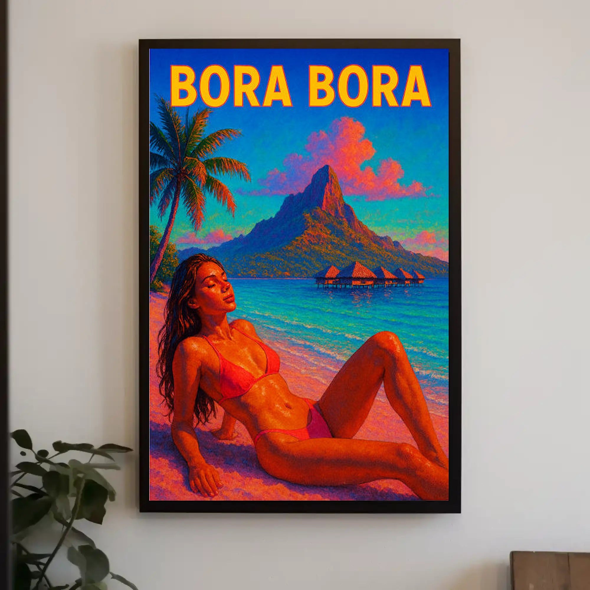 Vibrant Bora Bora Beach Scene in Travel Poster PosterGoat