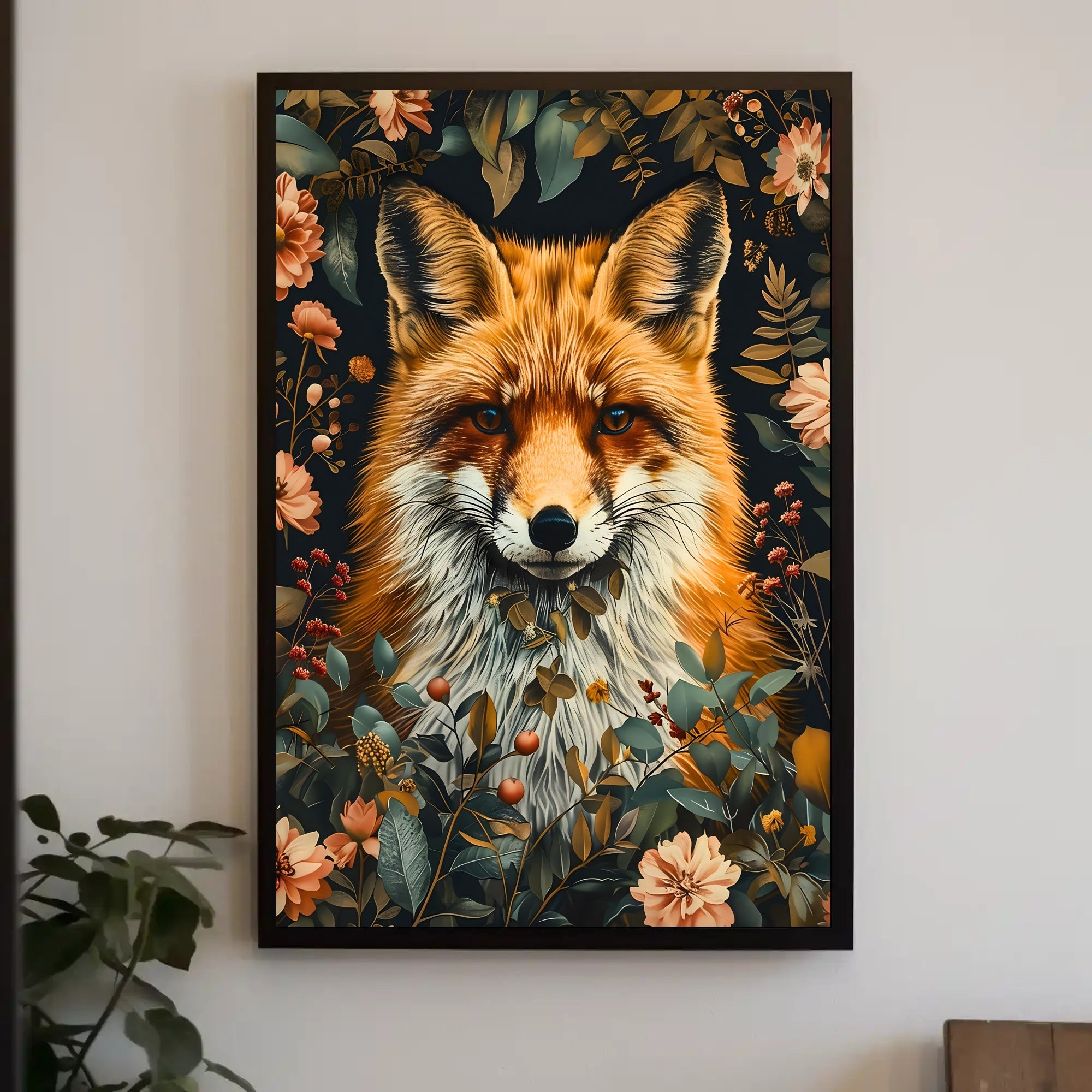 Fox Among Blossoms: Detailed Wildlife Art Animal Poster