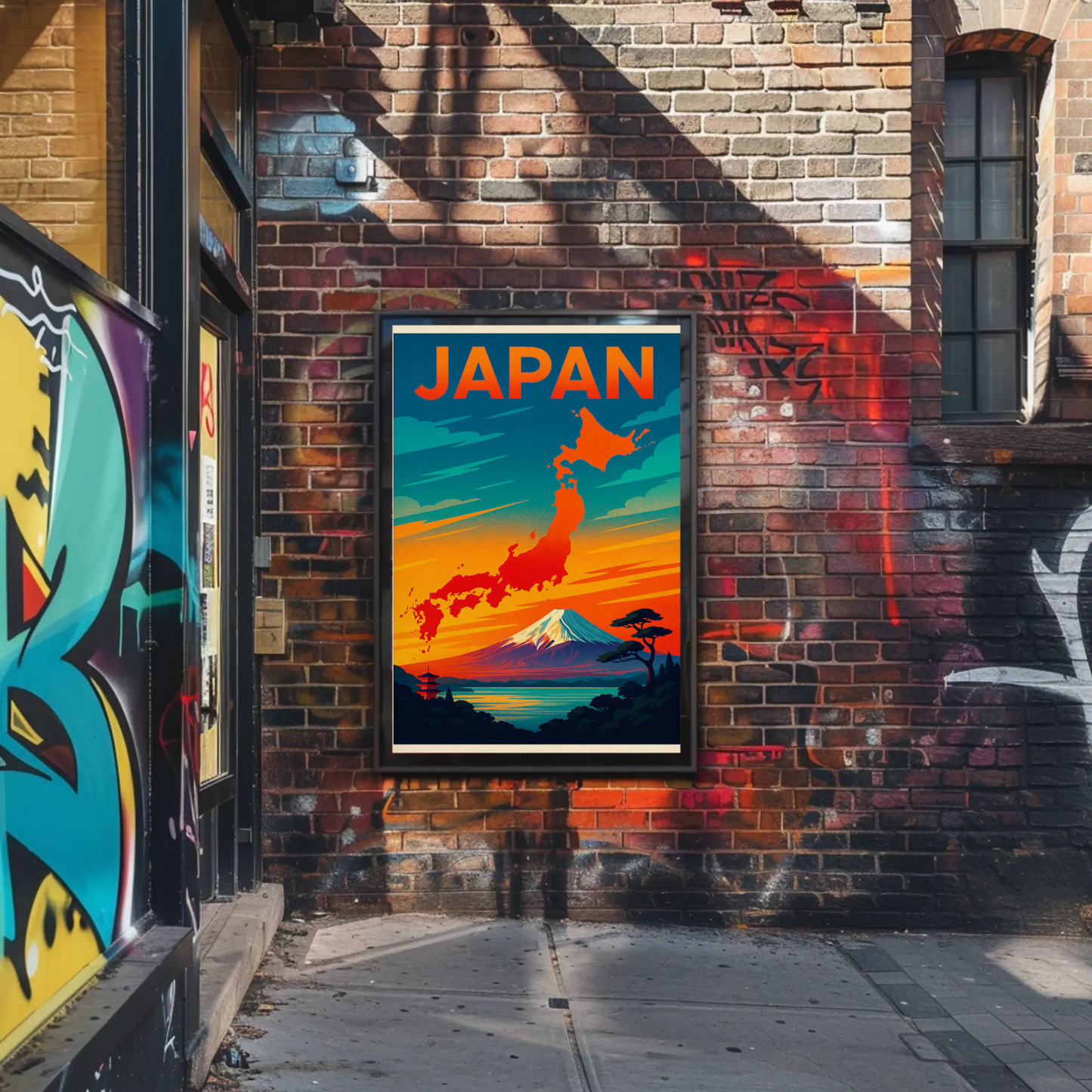 Japan Mount Fuji Map Sunset Travel Poster Poster