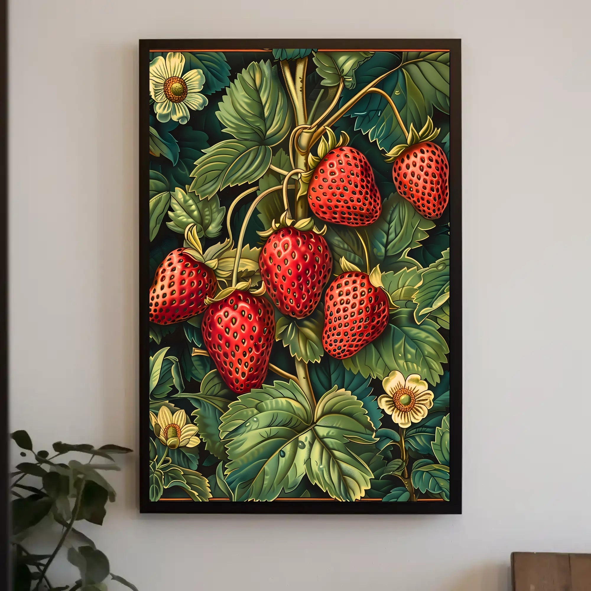 Vintage Strawberry Botanical Art Illustration Poster