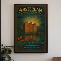 Amsterdam Historical Journey Tulips Windmill Canal Houses Poster